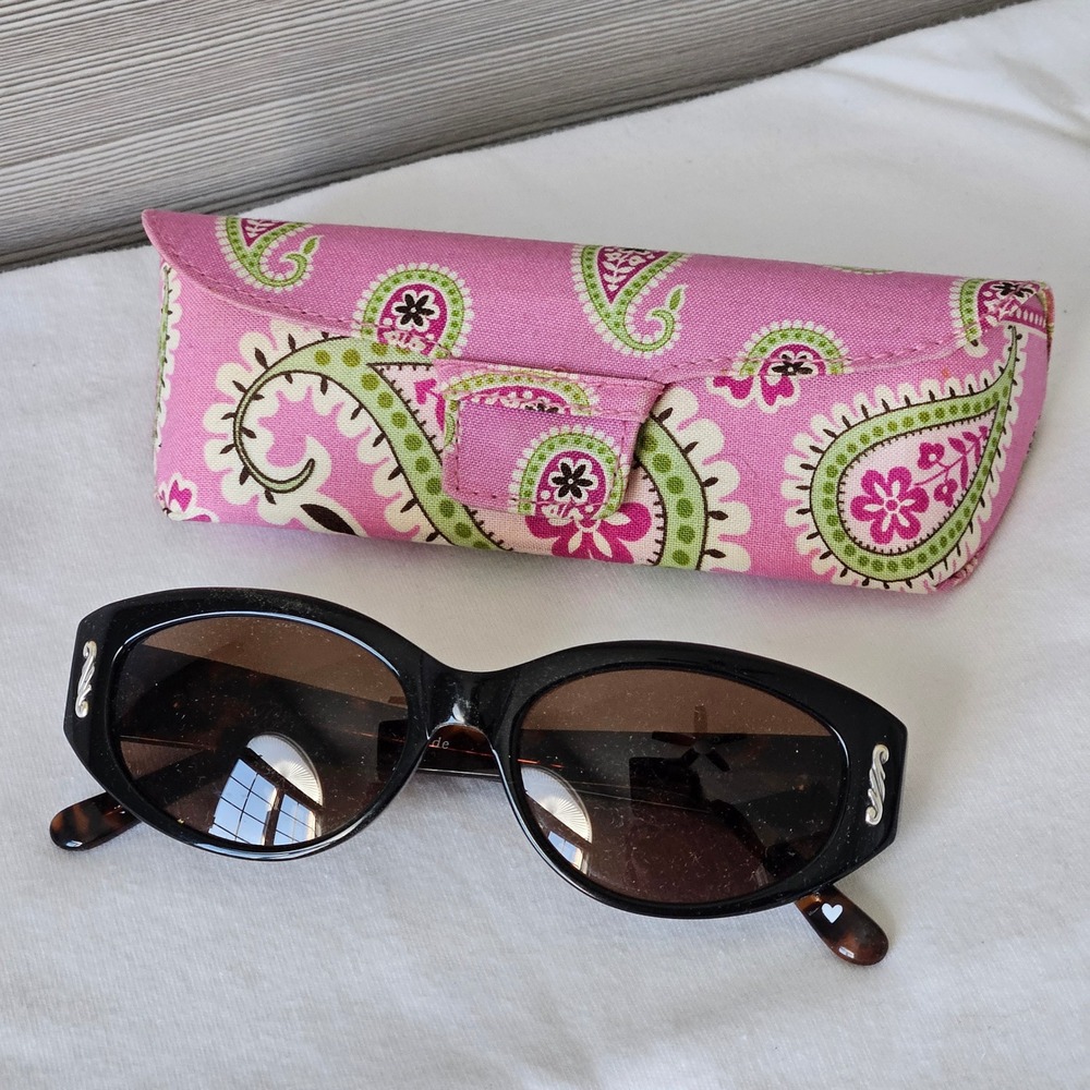 Brighton Sunglasses Two Of Hearts Women Black Tortoise Silver Heart Accents Case